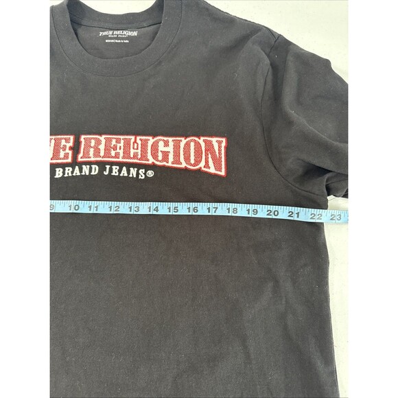 True Religion Jeans T shirt Mens M Black‎ Embroidered Logo Preppy - Picture 7 of 11